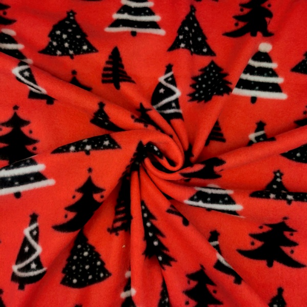 Christmas Anti Pill Fleece - XMAS TREES RED